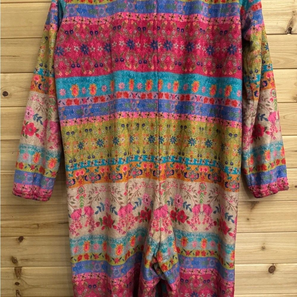 Natural Life Large Colorful Bohemian Fair Isle Print Fleece Zip Up One Piece PJ
